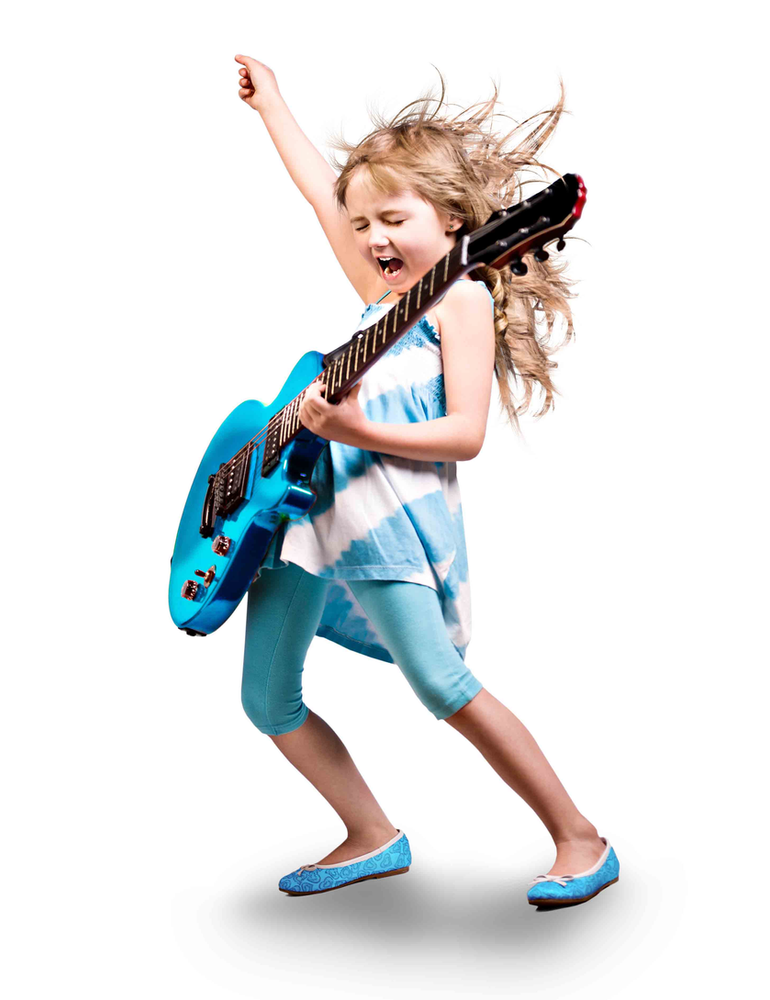 Girl rocking on electric guitar