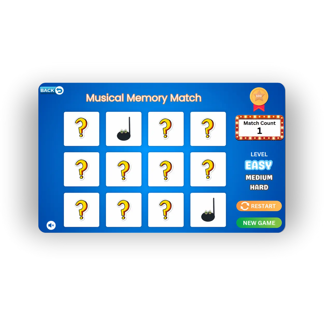 Screenshot of the “Musical Memory Match” game